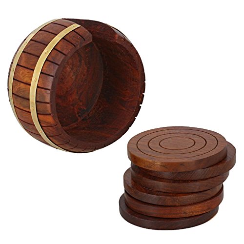 Set of wooden coasters round tea 6 in Antique Inspired holder barrel,Coffee coasters, wooden drink coaster, Spezielle Geschenke am Karfreitag - 2
