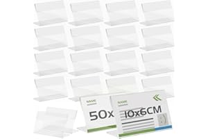 TAPKUA 50 Pezzi Espositore da Tavolo Inclinati, 10x6 cm Espositore in Acrilico Trasparente, Supporti per Presentazioni Cartelli, Visualizzazione Portanome per Carta, Schede, Immagini, Menù ecc
