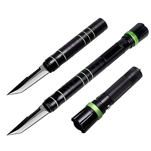 BESTSUN Multifunktional Tactical Taschenlampe Messer torch- Selbstverteidigung Survival Kit wiederaufladbar Focus verstellbar Cree Q5 LED Taschenlampe + Ladegerät + 18650 Akku für Exploration Jagd Camping