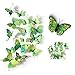 Produktbild 24 Stück Wall Sticker, MOMDAD 3D Schmetterlinge Blumen Wandsticker Wandaufkleber Dekoration Wandtattoo Aufkleber Fridge Stickers für Wohnzimmer Kinderzimmer Türen Fenster Badezimmer Kühlschrank Wohnung - Bunt Grün