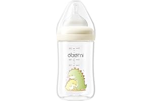 Oberni Anti-Colic Baby Bottles, 240ml / 8oz Newborn Bottle with Size 2" Medium Flow Breast Like Silicone Teat, 3M+ Breastfed and Milk Feeding, Beige/Pack of 1