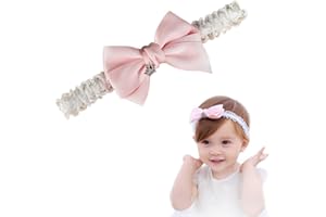TSUWNO Bandes de cheveux élastiques pour bébé fille avec nœud papillon doux et mignon - Accessoire coiffure pour nourrissons et tout-petits en rose.