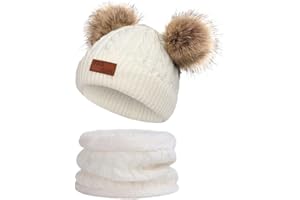 DURINM Bonnet Chaud écharpe Ensemble pour Enfants Bonnet Chapeau Enfant d'hiver Cercle Echarpe Ensemble, Chaud Enfant Bonnet pour Tout-Petits avec Cache-Cou