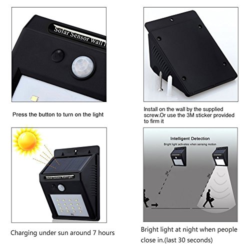 16 LED Solarleuchten mit Bewegungsmelder, E-Tro Wasserdicht Solar Licht Solar Wandleuchte, Super Hell Solar Außenleuchte Bewegungssensor Solarlampe Auto On / Dim / Off für Außenbeleuchtung - 4