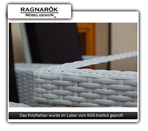 Gartenmöbel PolyRattan Essgruppe Tisch mit 4 x Stuhl & 4 Hocker DEUTSCHE MARKE -- EIGNENE PRODUKTION Garten Möbel incl. Glas und Sitzkissen Ragnarök-Möbeldesign