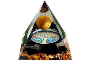 DIVANI Moonstone Crystal Pyramid - Tiger Eye Ball Tree of Life - Crystal Tower - Nature Reiki Healing Chakra Crushed Stone Jewelry - 5cm