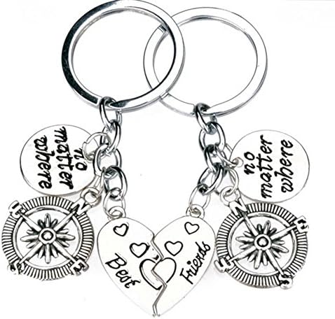 JinZhiCheng Sliver Color Matter Where Best Friends Love Heart Keyring Keychain Friends Key Chain(2Pcs)