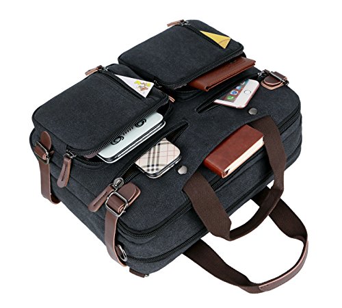 BAOSHA HB-22 Vintage Leinwand Herren Aktentasche Rucksäcke Arbeitstasche Umhängetasche Laptoptasche Schwarz - 6