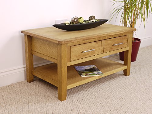 Nebraska Modern Oak 2 Drawer Coffee Table / Storage with Shelf / Living Room Furniture