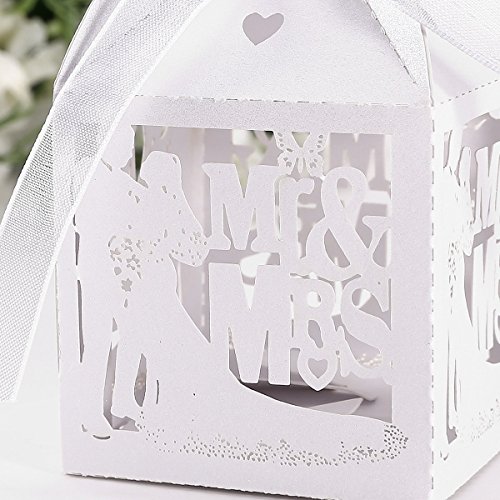 Musuntas 50Tlg.Mr & Mrs Vogelkäfig-Entwurf Hochzeit Taufe Gastgeschenk Geschenkbox Kartonage Schachtel Tischdeko Bonboniere Box Hochzeit Dekoration（ ivory weiß) - 3