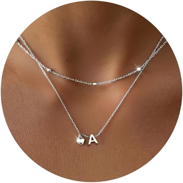 Collana Con Lettera Iniziale F E Catena Corta, Placcata Oro, In Rame, Set Da 2 Gioielli Per Donna