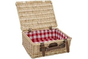 Les Jardins de la Comtesse - Maletita Vacía a Cuadros Rojos y Blancos - Mimbre Patinado - 39 x 29 x 15 cm