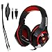 Produktbild Gaming Kopfhörer Headset Kopfhörer Stirnband mit Mikrofon LED-Licht für PS4 Playstation 4/PC Gaming Gamer/Laptop/Mac iPhone, Headset Splitter Schwarz-rot