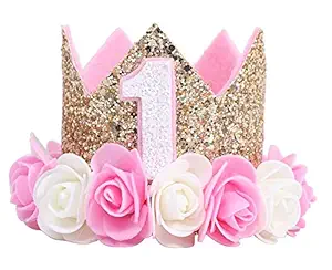 Party Propz Mini Glittery Birthday Girl Party Hat for Girls 1st Birthday / Baby Birthday Decoration