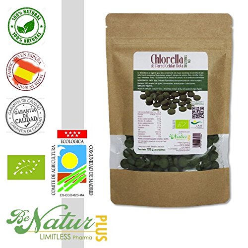 Chlorella Paroi Cellulaire Cassée en comprimés BeNatur Plus - 100% Chlorella Pyrenoidosa micropulvérisé de Pureté Garantie sans Pesticides et tout type de produits Chimiques 120 g (300 comprimés)