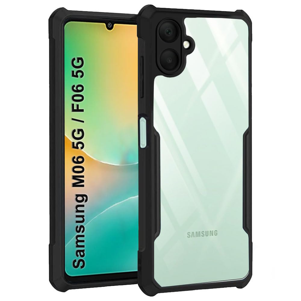 TheGiftKart Shockproof Crystal Clear Back Cover Case for Samsung Galaxy M06 5G / F06 5G | 360 Degree Protection | Protective Design | Transparent Case for Samsung M06 / F06 5G (PC & TPU, Black Bumper)