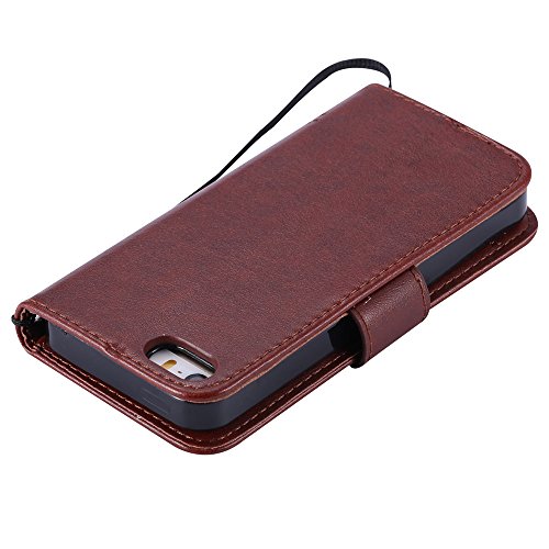 Nancen Tasche Hülle für Apple iphone 5 / 5S / SE (4,0 Zoll) Flip Schutzhülle Zubehör Lederhülle mit Silikon Back Cover PU Leder Handytasche im Bookstyle Stand Funktion Kartenfächer Magnet Etui Schale - 5