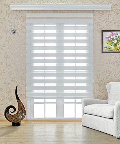 Doppelrollo 160 cm breit x 250 cm Lang | Farbe weiß | mit geschlossener Kasette | breite Beschwerung | Kettenzug | Wand oder Deckenmontage möglich
