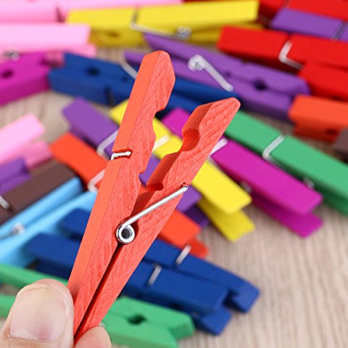 OUNONA Wäscheklammern 2.9 Zoll Wäscheklammern Holz 40x Mischfarbe Starke Metall-Federn für die alltägliche Wäsche Holz Wäscheklammern zum Basteln und Bemalen - 5