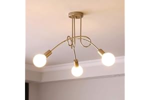 iDEGU 3 Luci Lampadario Retrò Industriale in Metallo Plafoniera E27 Lampada a Sospensione Vintage Lampada da Soffitto per Soggiorno, Camera da Letto, Sala da Pranzo (senza lampadine) (D'oro)