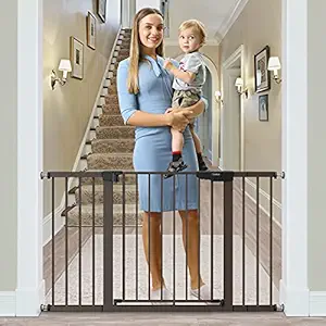 Cumbor 51.6-Inch Baby Gate Extra Wide, Easy Walk Thru Dog Gate for The House, Auto Close Baby Gates for Stairs, Doorways, Includes 2.75