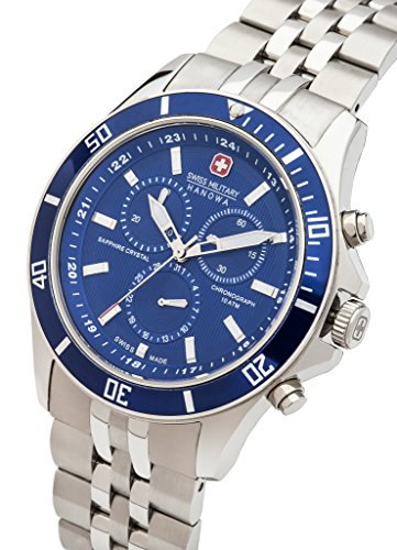 Swiss Military Flagship Chrono Men's Quartz Watch with Blue Dial Chronograph Display and Silver Stainless Steel Bracelet 6-5183.04.003