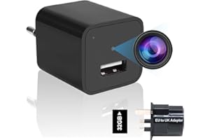 Jiyibidi Mini Spy Camera USB Charger, 1080P Hidden Security Camera Small Video Recorder Nanny Cam Surveillance Camera with 32GB Card and EU to UK Adaptor