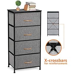 COSYLAND Commode avec 4 tiroirs en Tissu Tour de Rangement, mobilier de Rangement Robuste pour Salon Cuisine Bureau Chambre Salle de Bain Appartement Couloir d'entrée Chambre d'enfant Noir/Beige