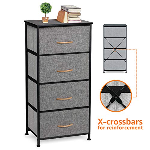 COSYLAND Commode avec 4 tiroirs en Tissu Tour de Rangement, mobilier de Rangement Robuste pour Salon Cuisine Bureau Chambre Salle de Bain Appartement Couloir d'entrée Chambre d'enfant Noir/Beige