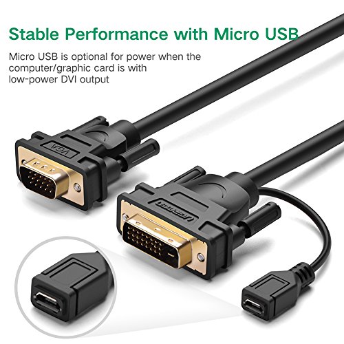 UGREEN DVI auf VGA Kabel Adapterkabel DVI-I 24+1 Stecker auf 15 VGA Stecker Hochreine Kupferleiter ,micro usb für Stormversorgung, HD 1080P für Gaming , DVD , Laptop, HDTV und Beamer (1m) - 5