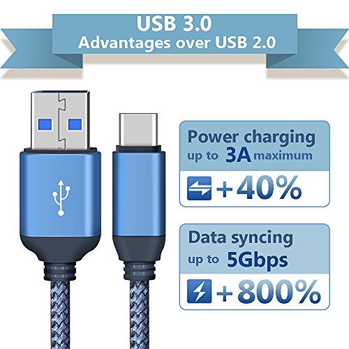 USB 3.0 auf USB C Kabel, Typ C Kabel kurz, Higoo 2 Pack Typ C Kabel 0.3M [1FT] kurz USB Typ C Rapid Sync + Schnelles Ladekabel für Android Samsung S8 + C7 C9 Pro Huawei Honor Blau - 2