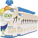 Good Goût - BIO - Brassé Poire Vanille Dessert Lacté dès 6 mois - 10 gourdes de 90g