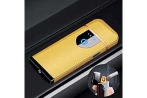 Deluisho Gas Mecheros, Encendedor Electrónico, Mechero de Arco, Carga USB/Resistente al Viento/Encendedor Táctil Duradero, Encendedor de Cigarrillos de Bolsillo (Dorado)