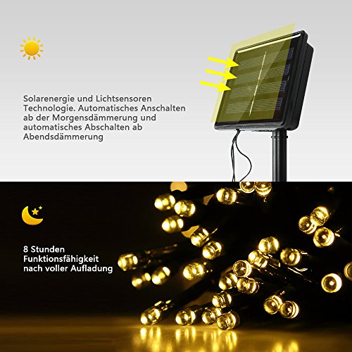 infinitoo 20M 200er Solar Lichterkette Warmweiß 8 Modi Dekorative Wasserfeste Beleuchtung für Terrasse, Party, Hochzeit, Camping, Weihnachten, Hof usw - 4