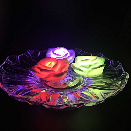 atcket (Conjunto de 4) batería de zooms Color?ndernde LED de Impermeable flotantes de rosas flores de luz nocturna de llama vela
