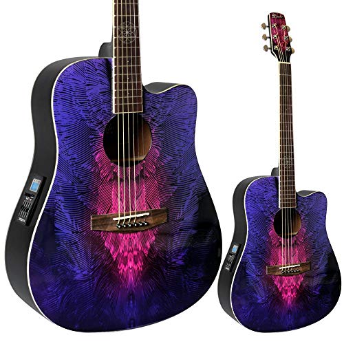 Lindo Guitars - Guitarra electroacústica (con preamplificador F-4T, afinador digital con XLR, salida para jack y funda de transporte), color morado