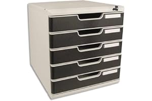 ‎EXACOMPTA Exacompta 331014D Ablagebox Modulo mit 5 abschließbare Schubladen für DIN A4+ Dokumente. Belastbare Schubladenbox mit hoher Kapazität für mehr Platz auf dem Schreibtisch grau/schwarz