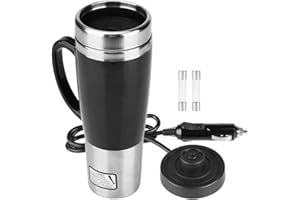 EBTOOLS Car Coffee Warmer - 12V/24V 450Ml Heated Car Travel Electric Mug Car Heating Cup Car Electric Kettle Stainless Steel Travel Heating Cup Coffee Tea Drinking Cup Mug Black (12V)
