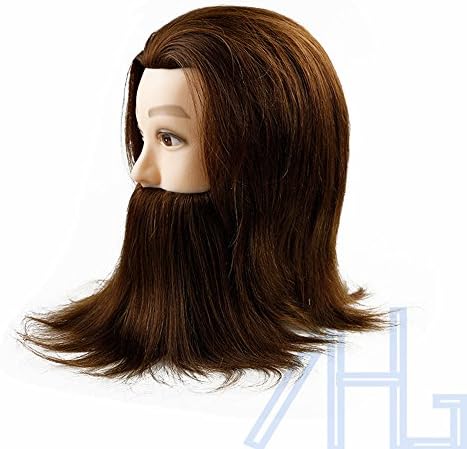 Hairdressing Training Mannequin Man With Beard Head 100% Real Human Hair &amp; Clamp, Training Heads