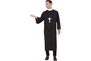 Funidelia | Disfraz de cura para hombre Sacerdote, Monje, Papa, Profesiones, disfraz de despedida de soltero - Disfraz para adultos y accesorios para Fiestas, Carnaval y Halloween - Talla L - Negro