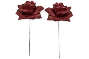 MATCHES21 HOME & HOBBY Fiori di rosa artificiale con gambo come rose decorative artificiali in cera – 2 fiori di rosa rosso bordeaux come veri per composizioni floreali – rose di cera come decorazione per cimitero