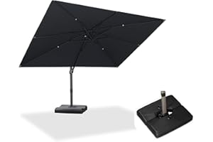 PURPLE LEAF Parasol déporté 2,7 x 3,5 m Rectangulaire avec Pied, Toit à Rotatif 360°, Contrôle de la Hauteur en Douceur, Sans Butée Fixe, Parasol De Jardin Extérieur, Pour Patio, Gris