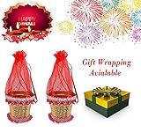 BAAL Diwali Gifts for Office Employees Decorative Fancy Basket Set of 2 Pcs Dry Fruits Baskets Decorative Designer Net Potli Diwali Gifts for Friends, Red, 20 Grams, Pack of 1