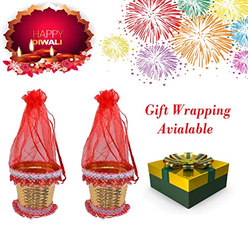 BAAL Diwali Gifts for Office Employees Decorative Fancy Basket Set of 2 Pcs Dry Fruits Baskets Decorative Designer Net Potli Diwali Gifts for Friends, Red, 20 Grams, Pack of 1