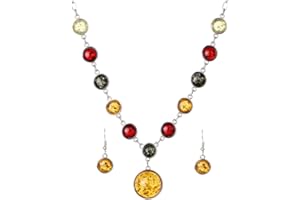 YAZILIND Bijoux Femmes Artificial Ambre Boucle d'oreille Collier Pendentif Robe Set (Ronde)