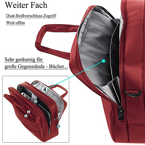 Laptop Tasche, BRINCH 15,6 Zoll Nylon Stil geräumig Multi-Fach Laptop Schultertasche Messenger Bag Handtasche Tablet Aktentasche Umhängetasche für 15 – 15,6 Zoll Laptop / Notebook / Macbook / Tablet Computers,Rot - 4