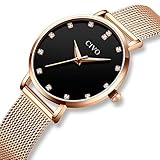 CIVO Damen Uhren Silm Minimalistisch Wasserdicht Armbanduhren Frauen Mädchen Mode Kleid Elegant Luxus Beiläufig Quarzwerk Damenuhr mit Edelstahl Mesh Band (2 Rose Gold/Schwarz)