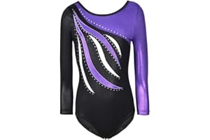 MORESAVE Gymnastics Leotards for Girls, Sparkle Shiny Embroidery Long Sleeve Leotard, Kids Gymnastic Ballet Dance Leotards One Piece Practice Outfits