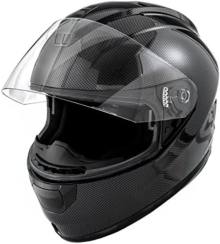 DOT Motorcycle Helmet Full Face KOI Gloss Carbon Fiber w/ Clear Visor - Large