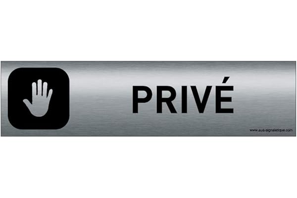 AUA SIGNALETIQUE - Plaque Aluminium brossé imprimé AluSign DARK - 200x50 mm - Double Face adhésif au dos (Privé)